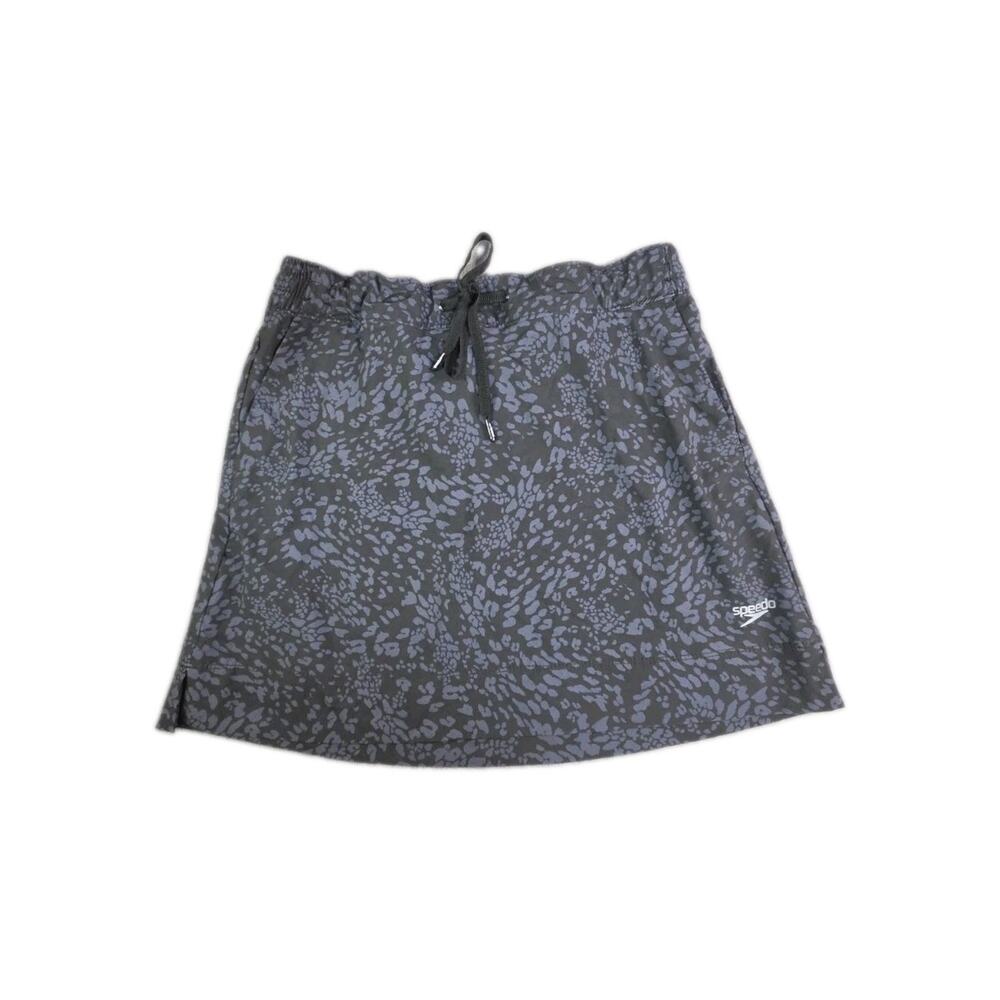 Speedo Women's Sz M UPF50+ Water Resistant Swim Skirt Skort Black Gray Leopard